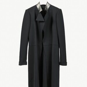 Marie Saint Pierre Black Neoprene Metallic-Neck Open-Front Coat